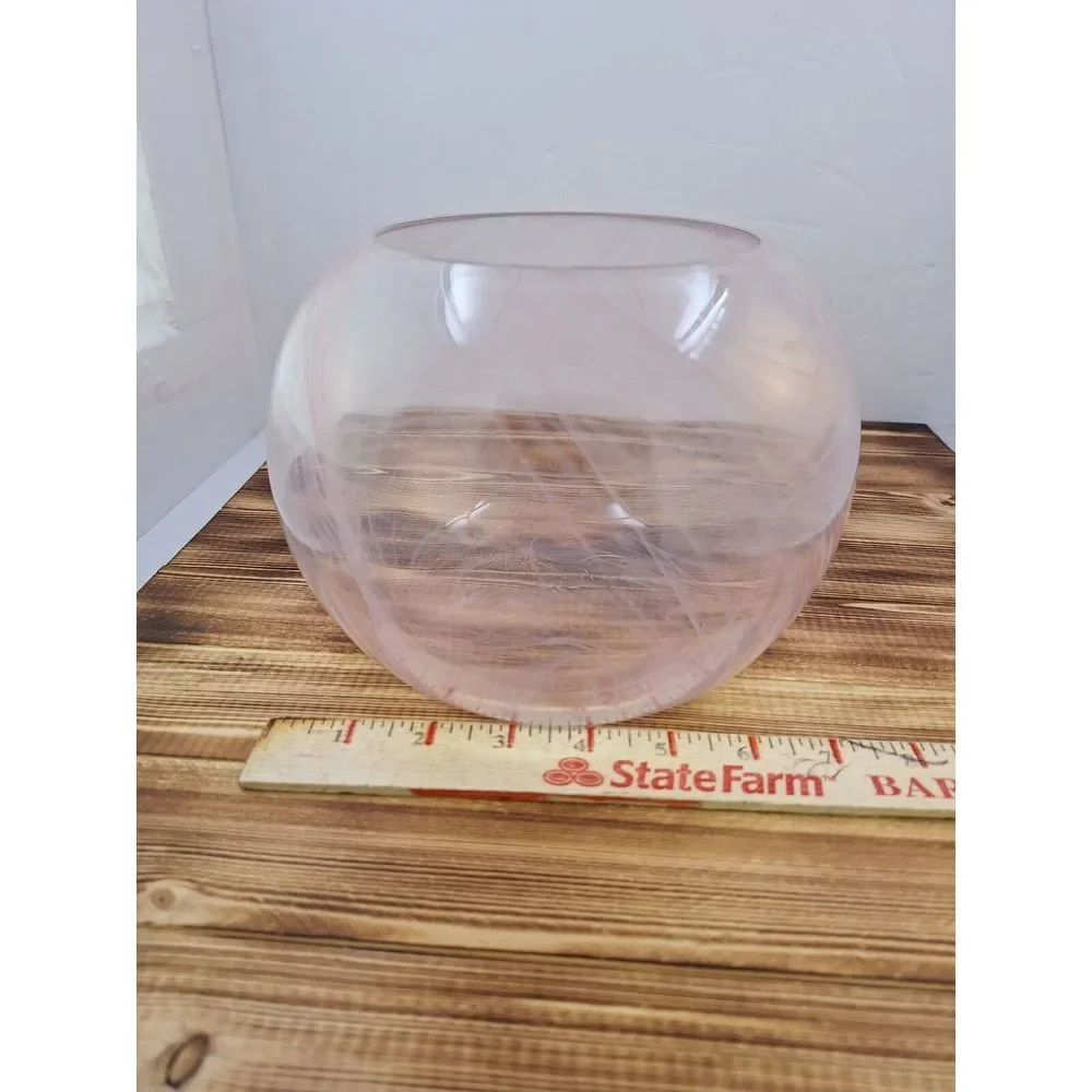 Round  Pink Swirl Art Vase Glass Planter Terrarium Fish Bowl Container 5.5